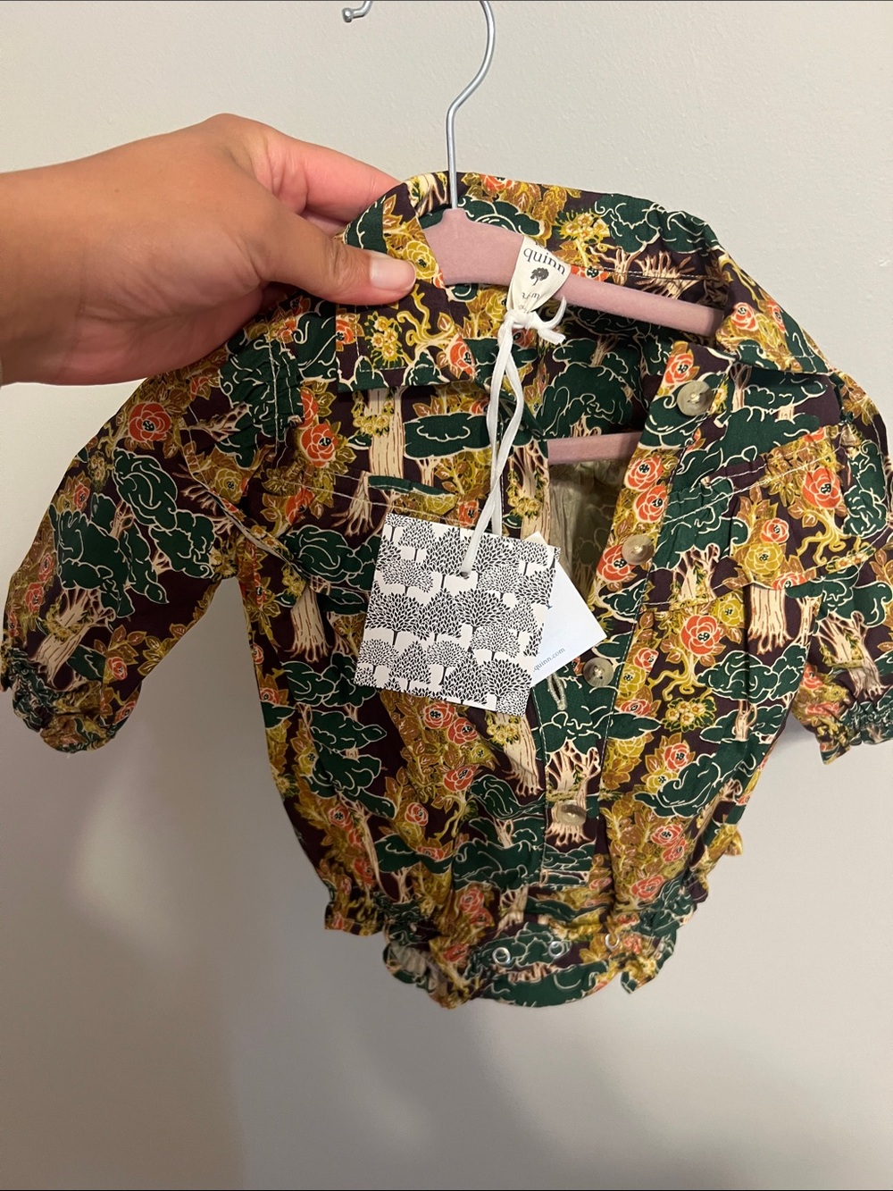 kate quinn Green Floral and Tree Print Button-Front Kids Top